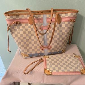 * LIMITED EDITION LOUIS VUITTON
Neverfull MM Totebag Damier Azur Pink